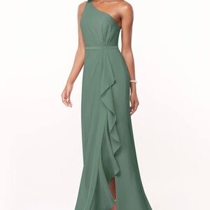 One Shoulder, Full Length Gown, Eucalyptus
